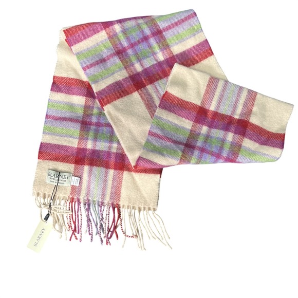 Blarney Woollen Mills Accessories - Blarney Woollen Mills Scarf Unisex OS Ivory Plaid 100% Lambswool Made in Ireland